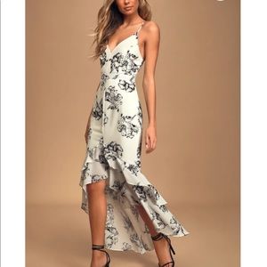 Darling Daylily Black and White Floral Print High-Low Maxi Dress